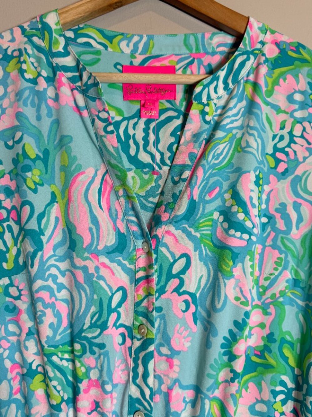 Lilly Pulitzer Cori Stretch Midi Shirt Dress Women's 10 Aqua La Vista Maxi NWOT - Picture 7 of 16